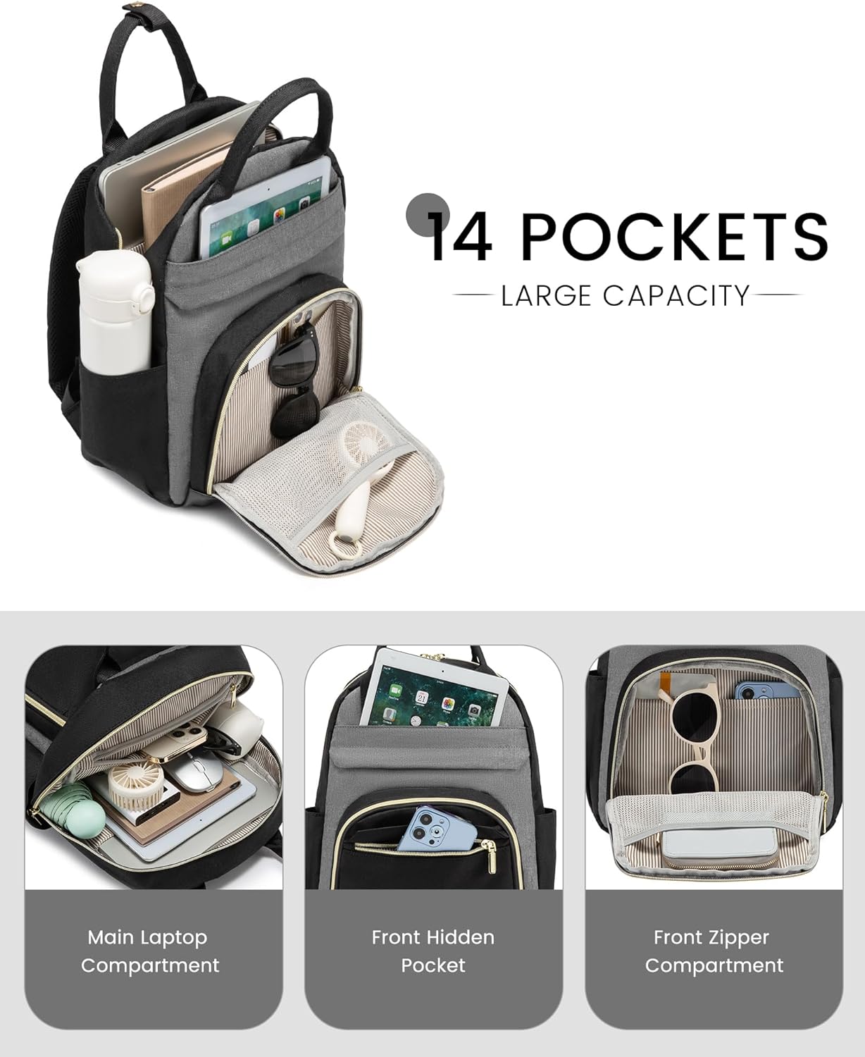 LOVEVOOK Small Backpack Purse for Women, Mini Backpack, Light Weight Cute Fashion Backpack for Work Daily Travel, Black-Grey - Image 2