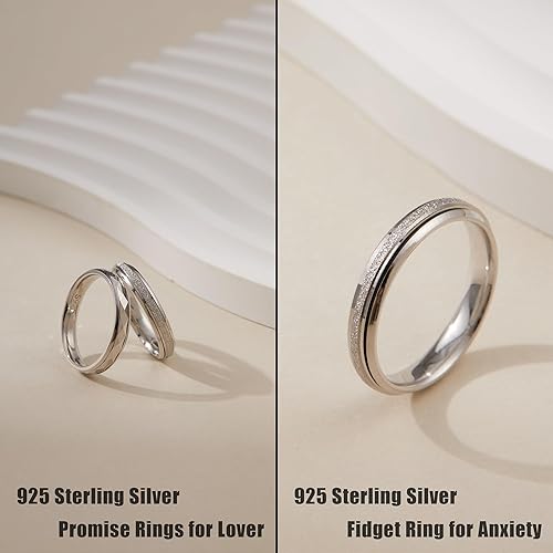 Miniatura 3 de LOFITOR Anillo de plata de ley 925 para mujer, anillo de ansiedad de 0.157 in de plata lisa para el pulgar, anillo giratorio para hombres, alivio