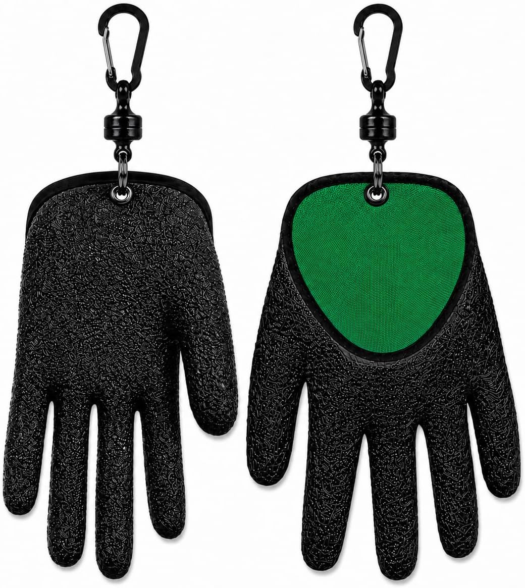 Fishing Gloves for Men with Quick Release Keychain, Fish Handling Gloves with Magnetic Carabiner, Anti Slip Fish Gloves with for Bass Fishing, Catfish, Kayak & Shore Fishing