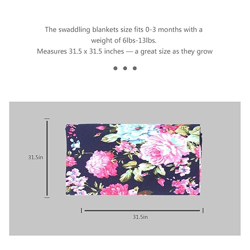 Miniatura 4 de BQUBO - Cobija de recepción de recién nacido para bebé, diseño floral, manta envolvente con diadema o sombrero, cálido saco de dormir para bebé,