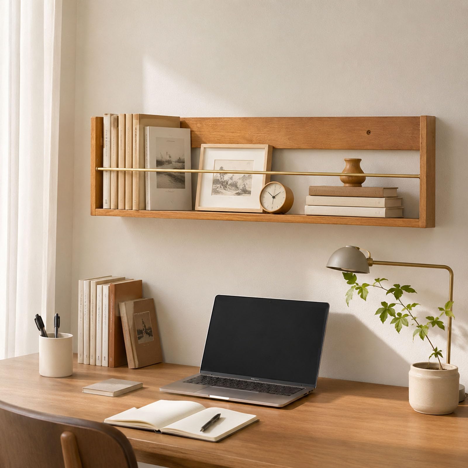 Zeitschriftenhalter Wand aus Holz und Metall für Bücher und Post | Platzsparender Literatur Organizer 60 oder 90 cm breit Kirschbaumfarben Walnussfarben Zeitungen Akten Kataloge Büro Flur