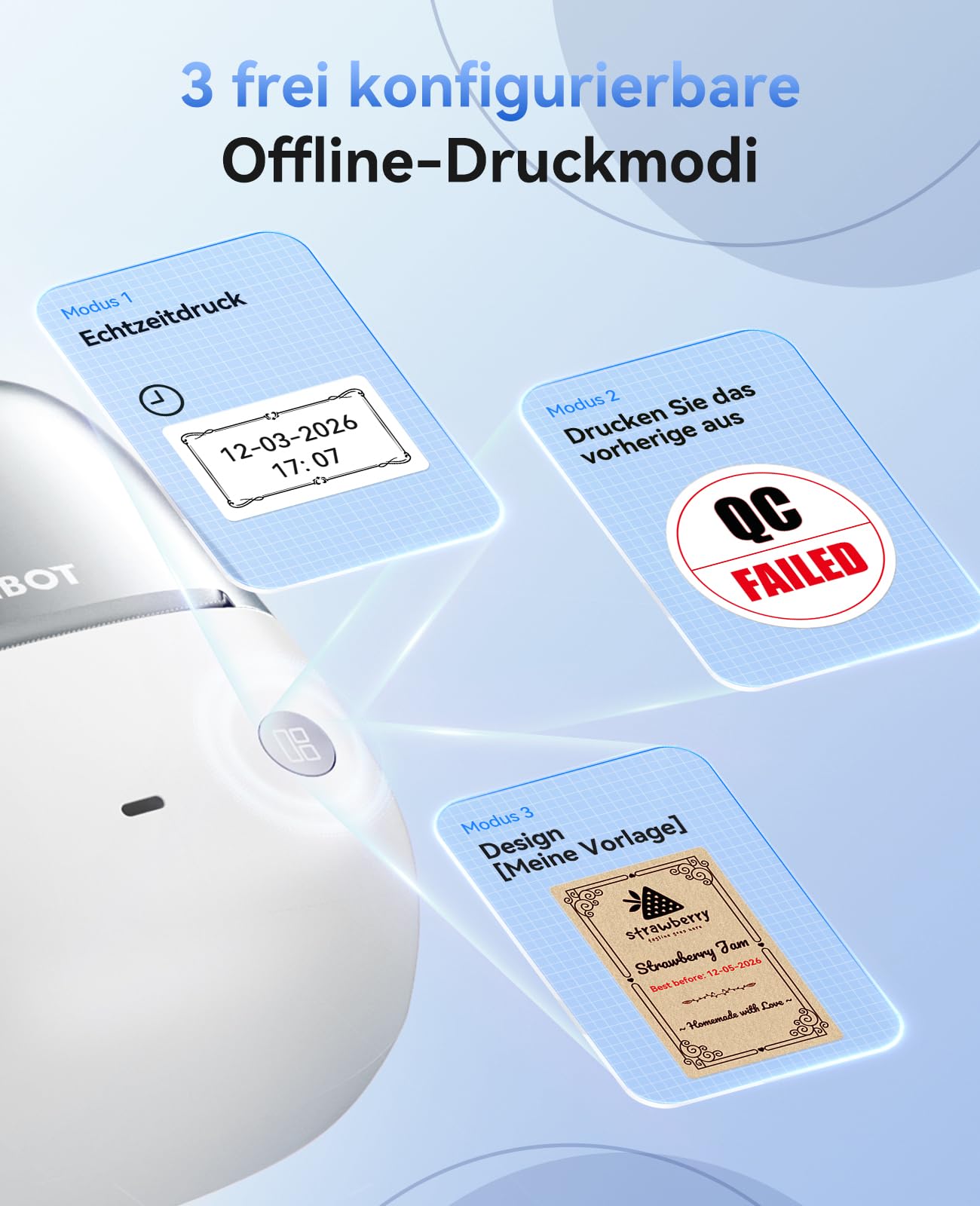 NIIMBOT B2 Pro Etikettendrucker mit 3 Rollen Wasserfeste Etiketten Selbstklebend, 300DPI Etikettiergerät Bluetooth Label Printer für Fotos, Adressetiketten, Preisschilder, Silber