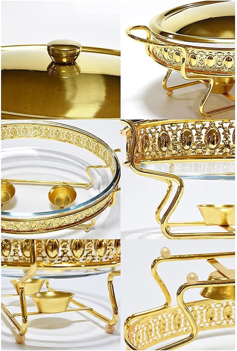 Stainless Steel Chafing Dish 2L Buffet Chafer Set with Food Pan,2 Fuel Holder and Lid Use for Buffet, Weddings, Parties,Gold (Gold)