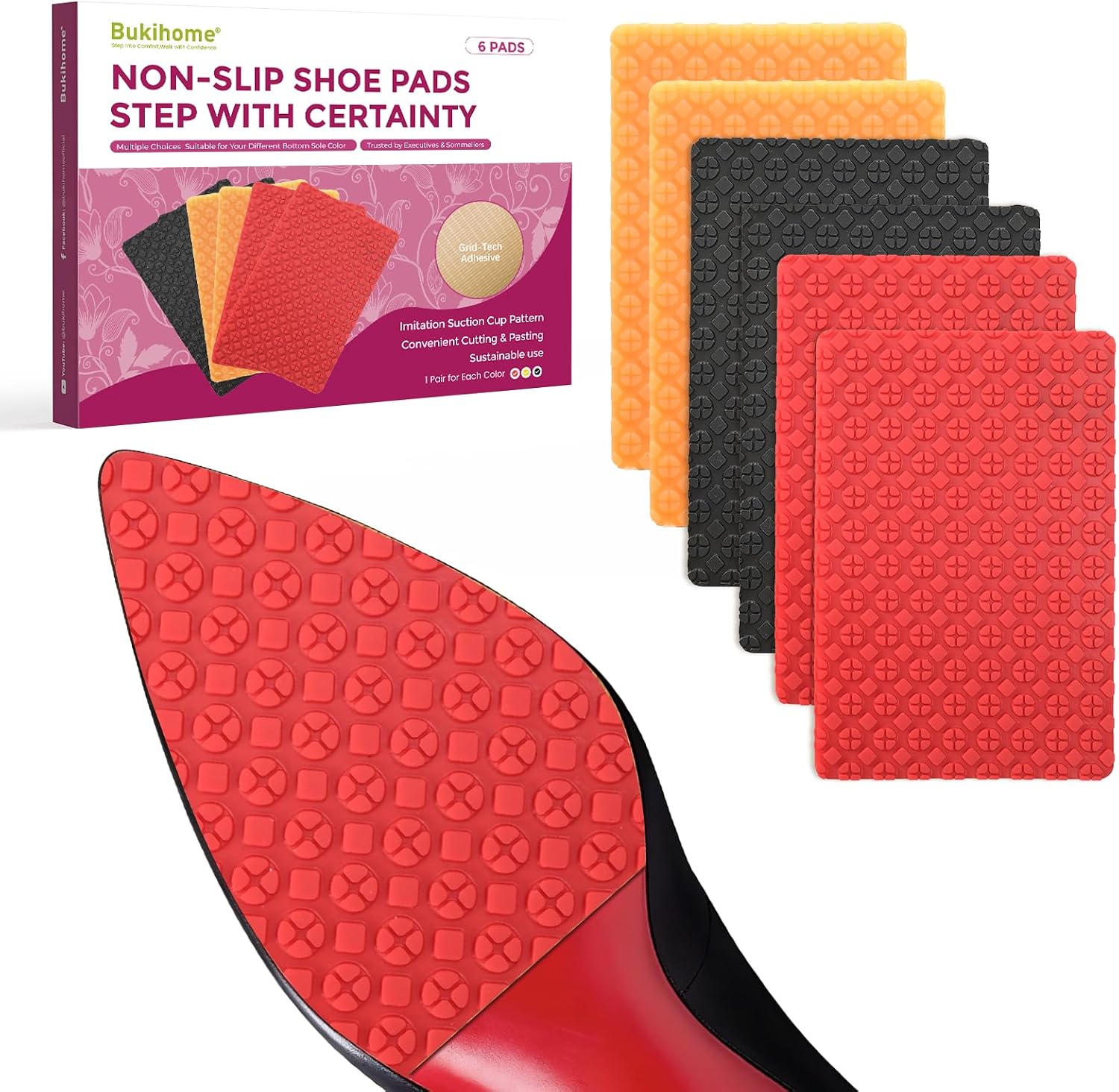 Shoe Sole Protector - Self-Adhesive Grips Non-Slip Pads Rubber Sole Guard Shoes Non-Slip Bottom Covers for High Heels, Boots & Flats (3 Pairs)