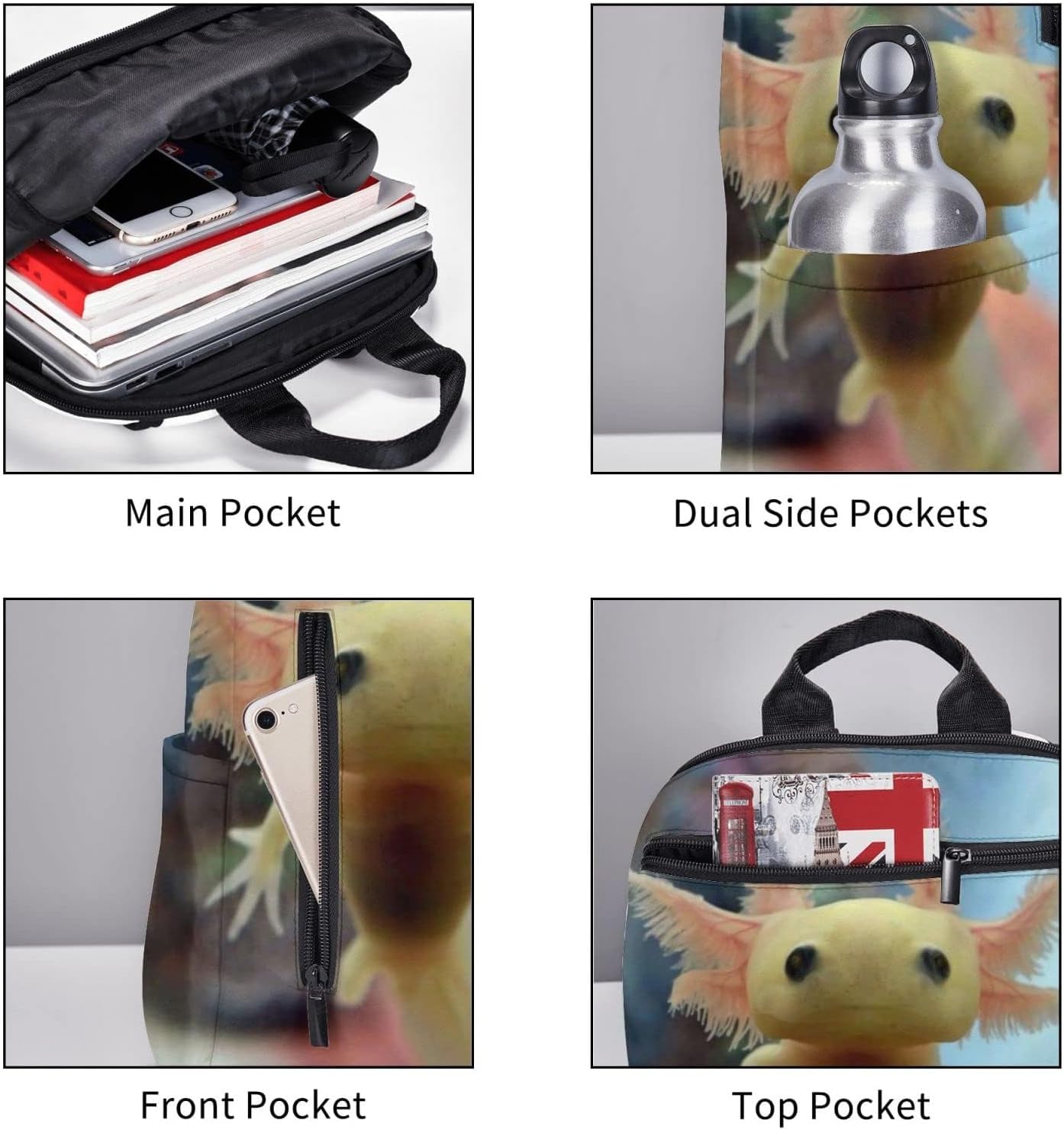 bassyil Cute Axolotl Backpack Bookbag Laptop Backpacks Multipurpose Daypack For Boys Girls School Men Women Picnic Travel Hiking - Image 3