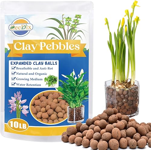 ZeeDix Guijarros de arcilla expandida ligeros de 10 libras, medios de cultivo hidropónicos con pH equilibrado para acuapónica y plantas de interior