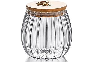 FANTESTICRYAN Decorative Glass Candy Jar with Bamboo Lid and Metal Handle