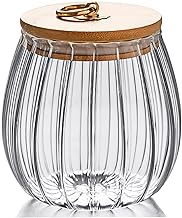 FANTESTICRYAN Glass Coffee Nuts Canister Airtight Storage Jar Petal Decorative Container with Bamboo Lid Metal Handle Easy to Grasp 700ml, 23 FL OZ