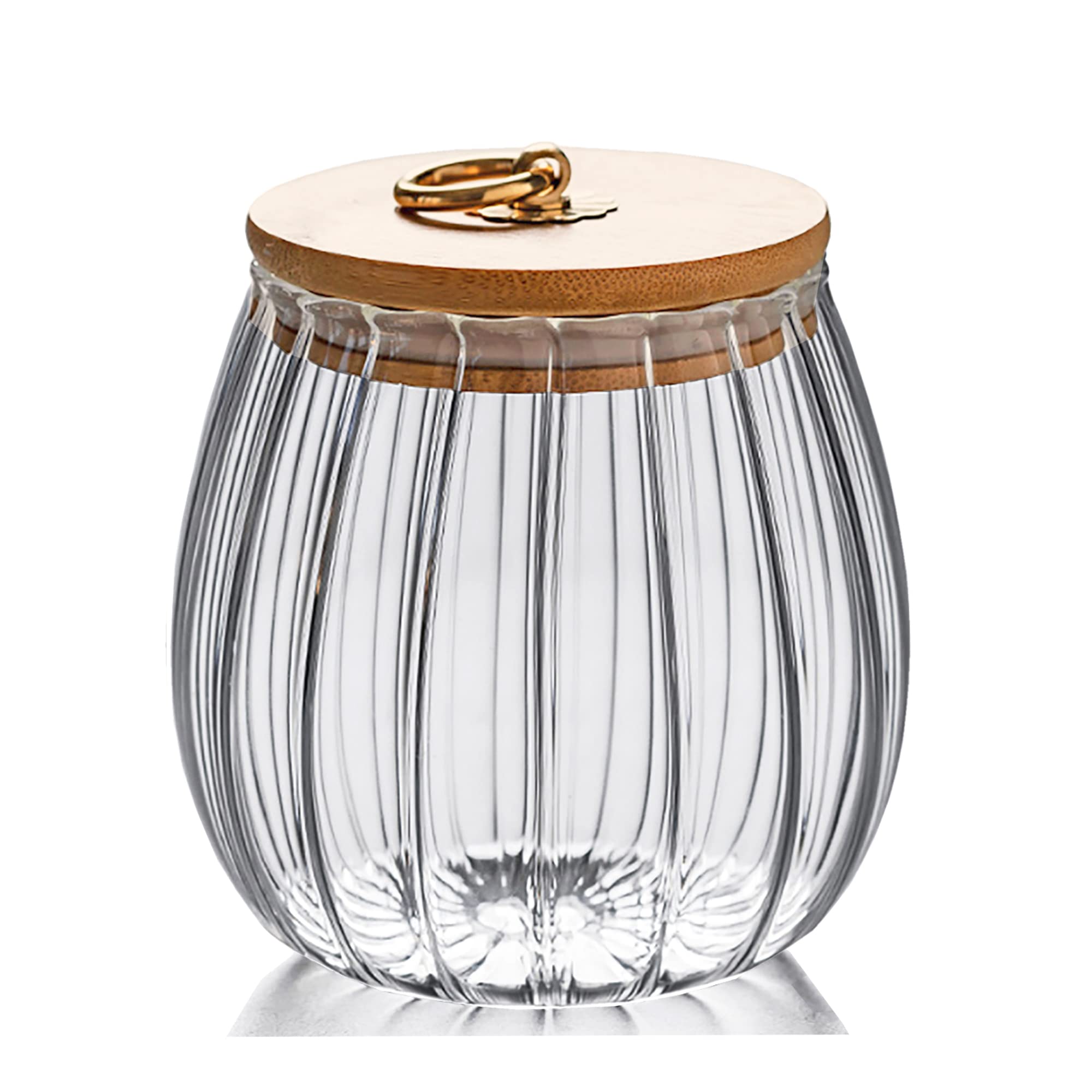 FANTESTICRYAN Tarro de cristal para frutos secos de café, hermético, contenedor decorativo de pétalos con tapa de bambú, mango de metal, fácil de agarrar (ovalado pequeño)