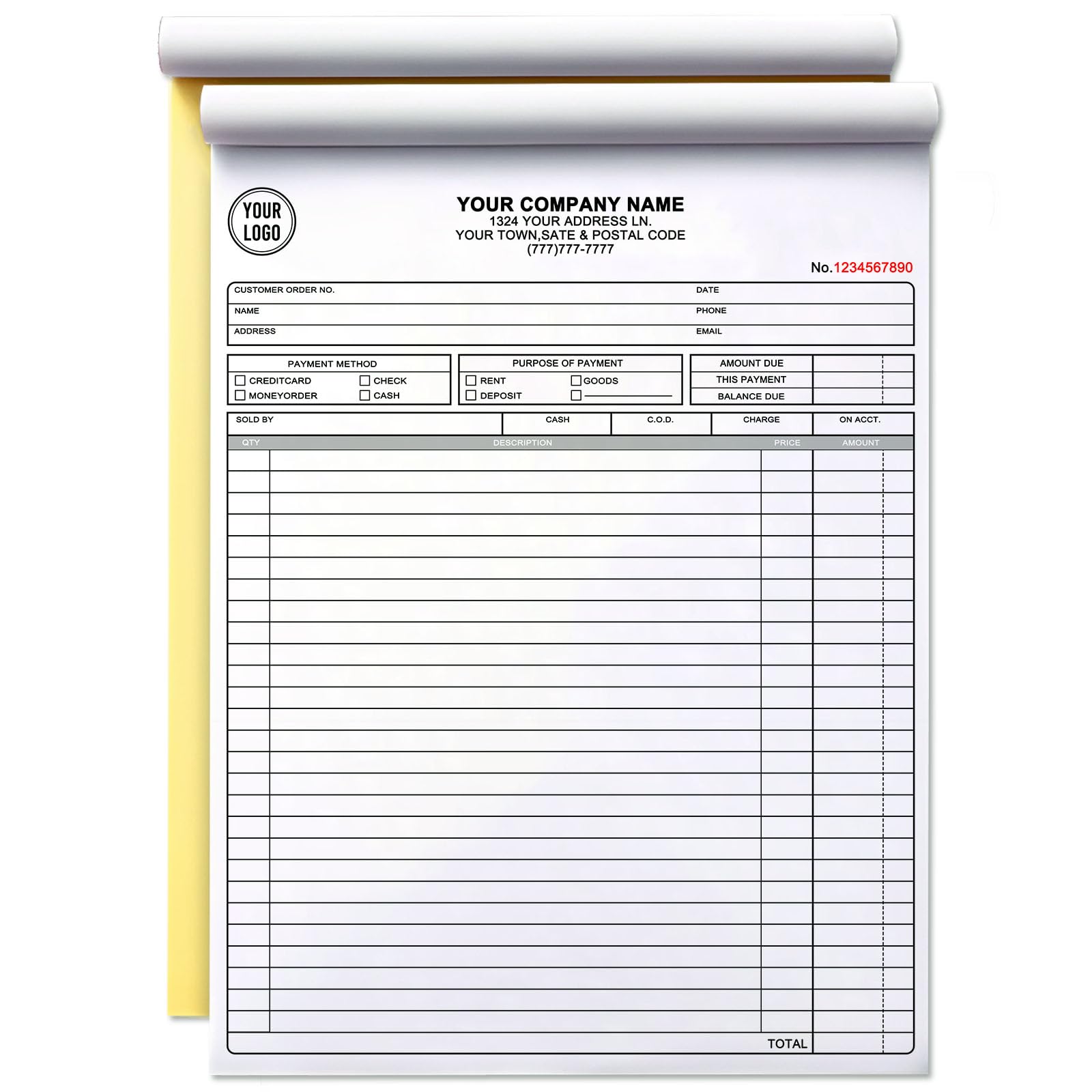 Custom Invoice Book with Logo 100 Set Personalized Receipt Books Customized Invoices for Small Business 2 - Parts Carbonless Duplicate Invoice Forms NCR Books