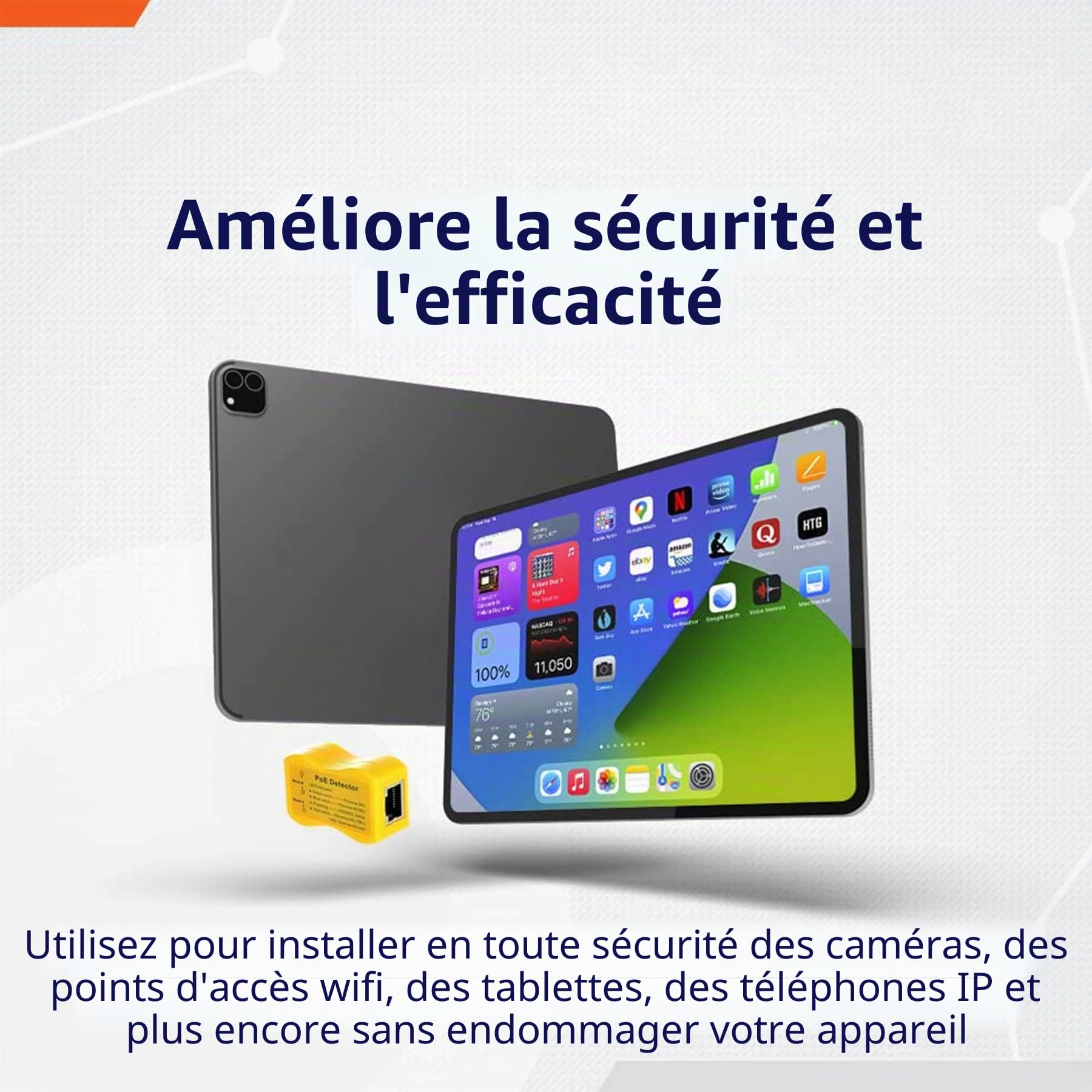 ZHANGQING Outil Test de détection Câble Ethernet de Détecteur PoE pour la Méthode et Tension Approximative Commutateur PoE, Outil Détection PoE pour Injecteur Passif 802.3af/802.3at/802.3bt 568A 568B