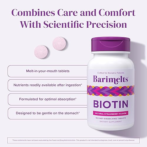 Miniatura 4 de Vitaminas BariMelts Biotin, sin azúcar, naturales, sabor fresa, en cápsulas masticables de absorción rápida, 90 unidades