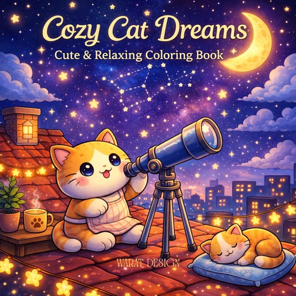 Cozy Cat Dreams: Cute & Relaxing Coloring Book: Adorable Cozy Scenes, Stress Relief, Kawaii Cats, Relaxing Coloring Pages for Adults & Teens