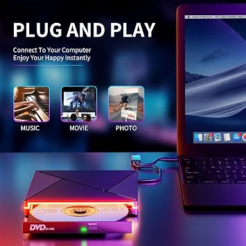 RGB Harici CD DVD Sürücü USB 3.0 Tip C, DVD Sürücü Harici Taşınabilir RW Yazıcı CD Çalar Yazıcı