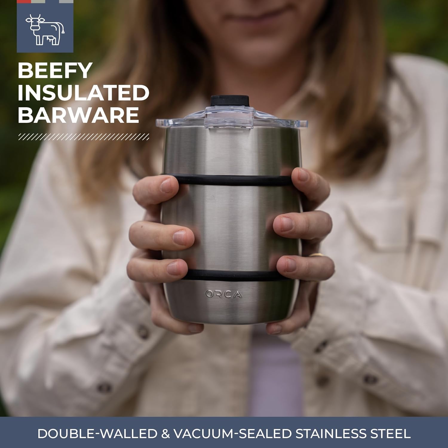 ORCA Double Barrel 24oz | Temperature Insulated, Stainless Steel Tumbler with a Classy Wood Grain Print, for Whiskey, Beer, Coffee or Whatever You're Having — Dark Oak - Image 2