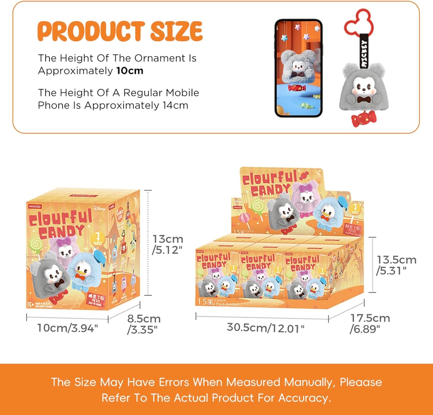 MINISO Disney Mickey Mouse Family Candy Series Keychain Blind Box Plush- Bag Charm Collectible, Holiday Birthday Surprise Gift for Friends and Family, Single Box