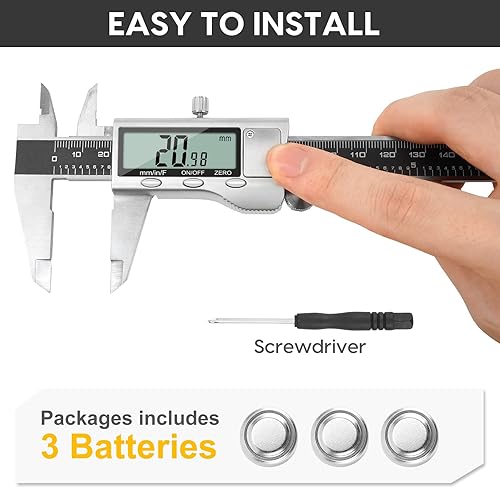 Miniatura 19 de Herramienta de medición de pinza digital, micrómetro digital de calibre Vernier de acero inoxidable con pantalla LCD grande, fácil cambio