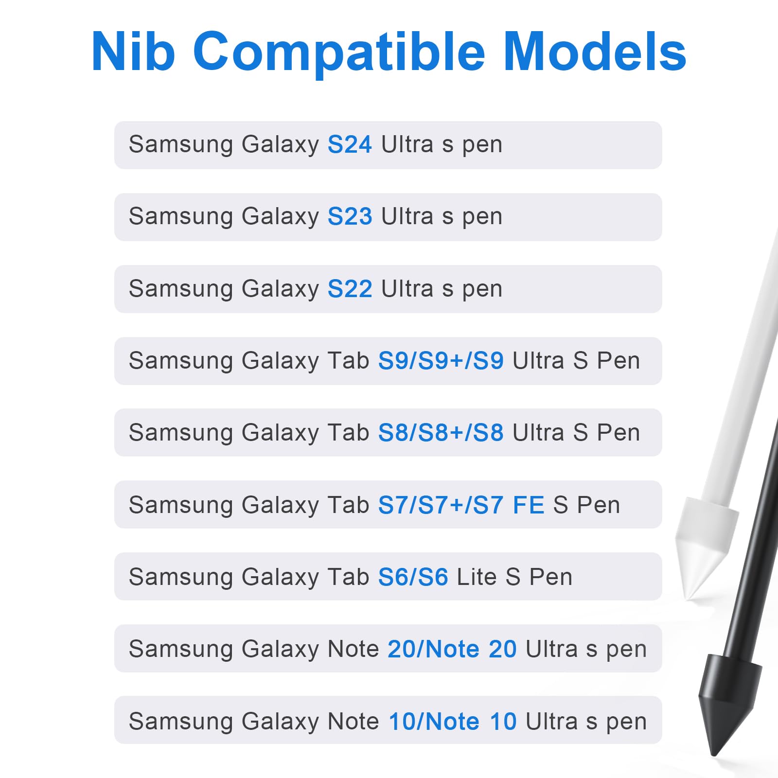 10 szt. końcówek/wymienne końcówki do Samsung Galaxy Tab S9/S9FE+/S9 Ultra, S8/S8+/S8 Ultra, S7/S7+/S7+/S7 FE, S6/S6 Lite, Note10/10 Plus/10 Lite, Note 20/S21/S22/S23/S24 Ultra S Pen