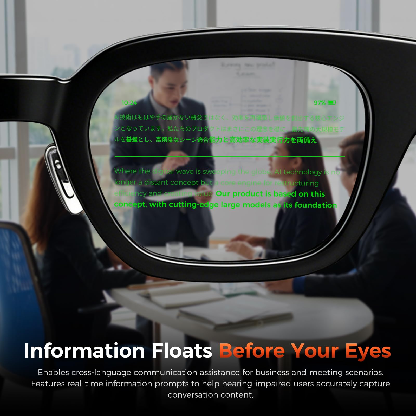 Gafas Inteligentes con Pantalla AR, Teleprompter Invisible y Traducción en Tiempo Real con IA en 40 Idiomas, Bluetooth con IA para Discursos, Viajes, Gafas de Sol para Hombre y Mujer (1)