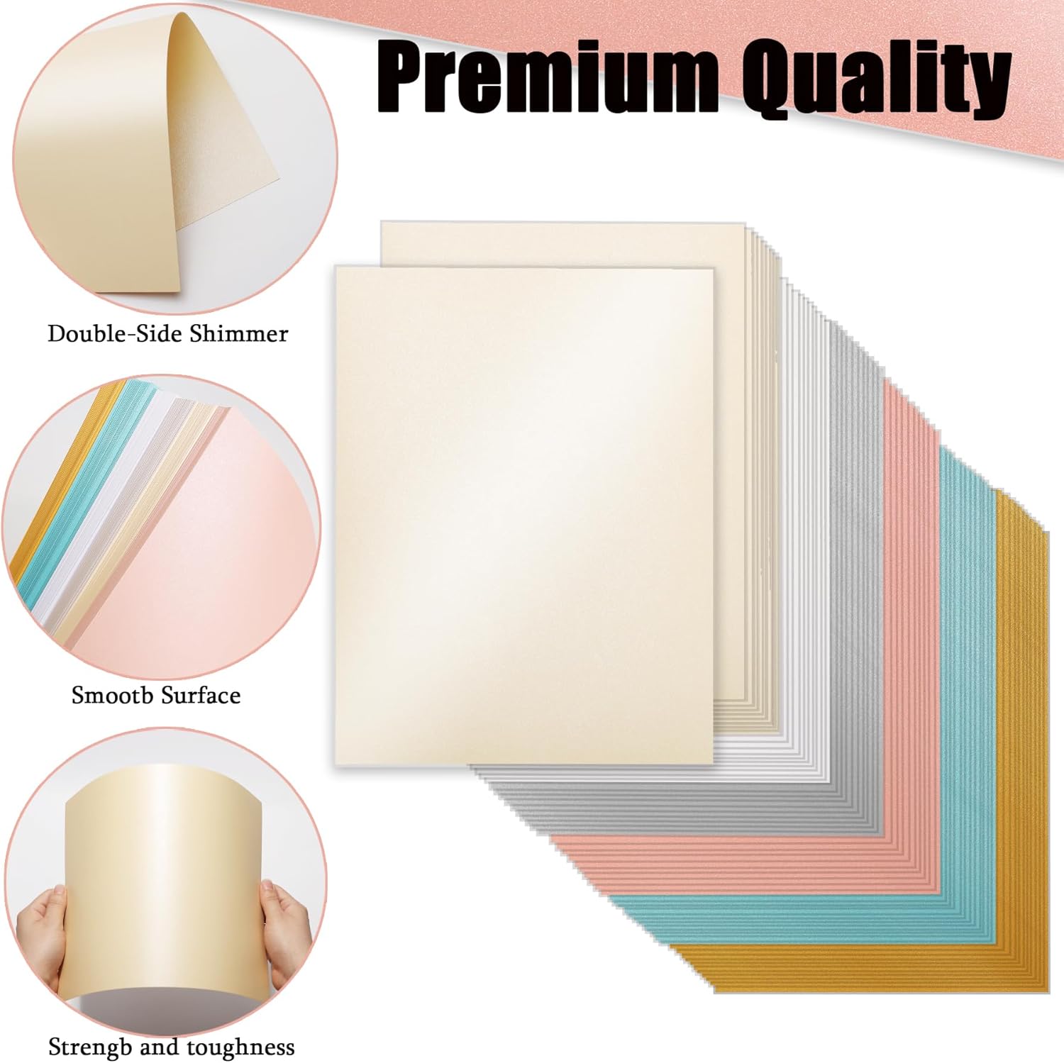 120 Sheets Shimmer Cardstock, 250gsm/92lb Metallic Craft Paper for Crafts, Card Making, Party Decor & Scrapbook - 6 Mixed Colors