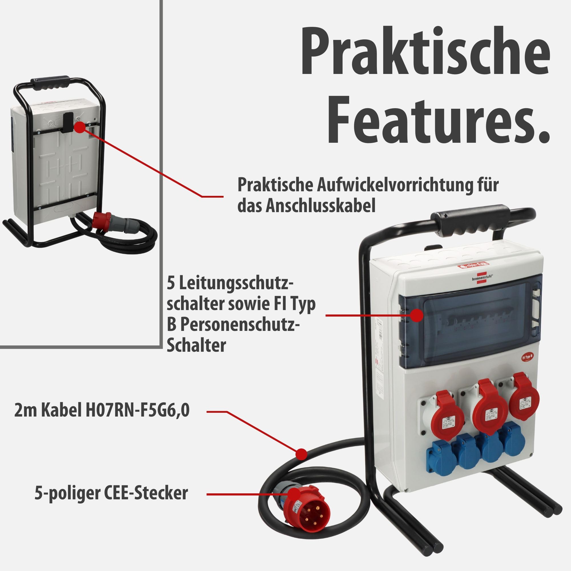 Brennenstuhl Tragbarer Bau-Stromverteiler IP44 mit FI-Schutzschalter Typ B