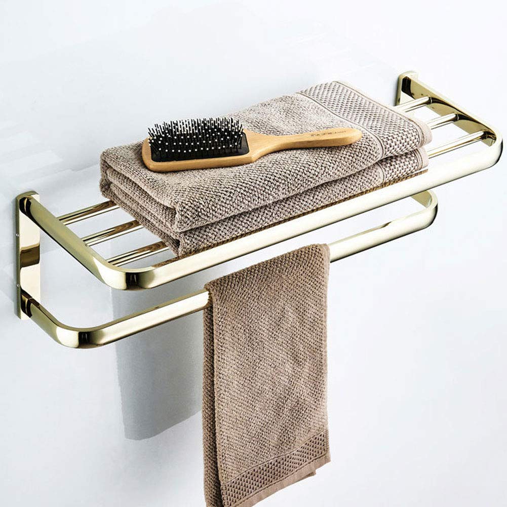 Toallero Simple, Estante De Baño Doble, Hotel, Muebles, Latón, Estantes De Almacenamiento, Dorado, Fácil De Instalar