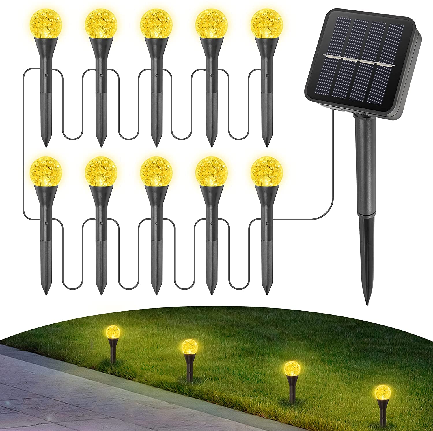 Lampada solare da giardino 10 in 1 Mini Bubble decorativa, 8 modalità di lampada sferica solare impermeabile per esterni, adatta per San Valentino, cortile, prato, feste, matrimoni (bianco caldo)