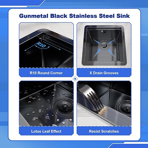 Miniatura 3 de Davivy Fregadero de bar pequeño de montaje inferior, fregadero de acero inoxidable negro plomizo de calibre 18, fregadero de cocina hecho a mano con
