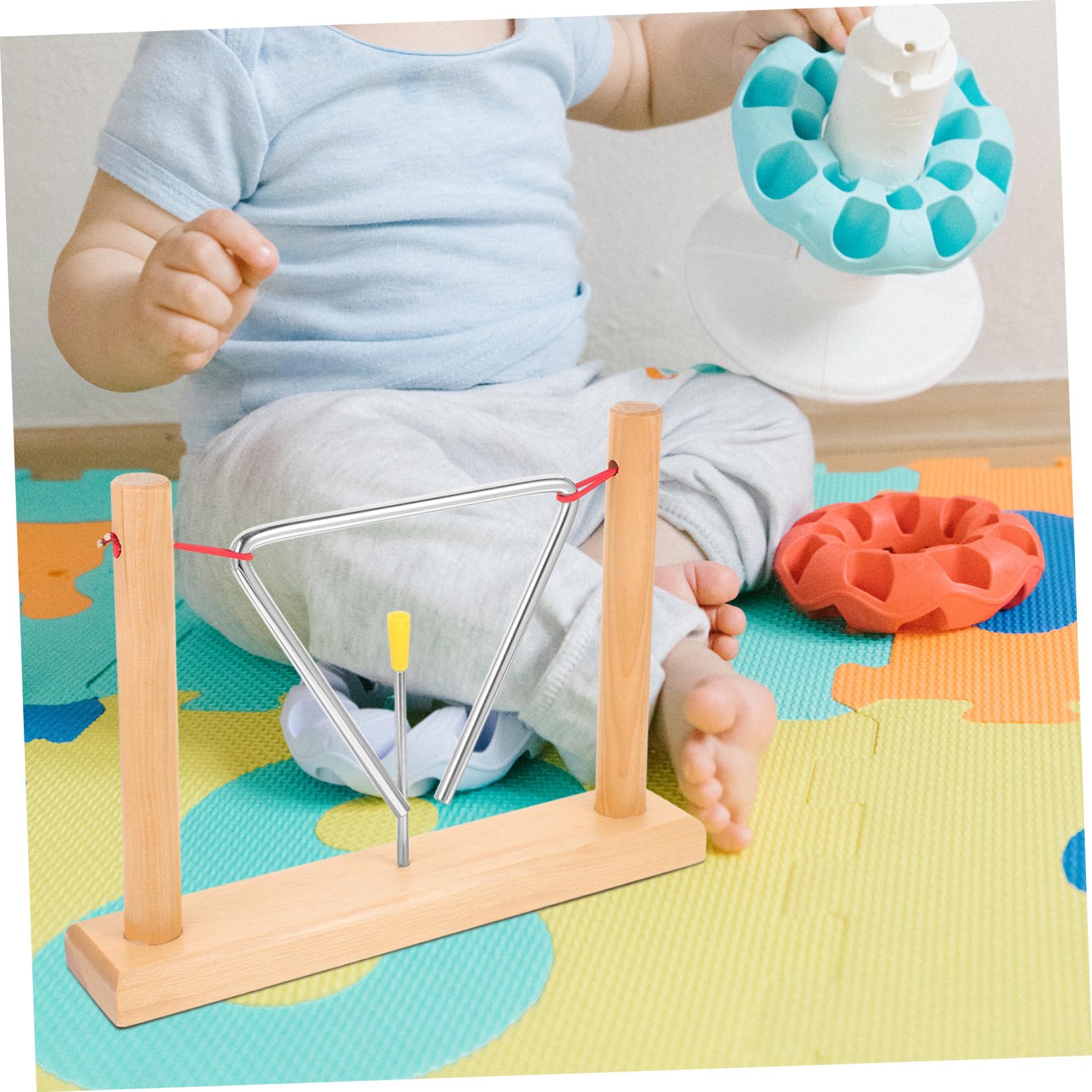 Triangel Schlaginstrumente Tragbare Kinderdreiecksglocken mit Holzständern und Schlägeln 2 Satz aus Eisen für Klare Resonante Klänge und Anfänger