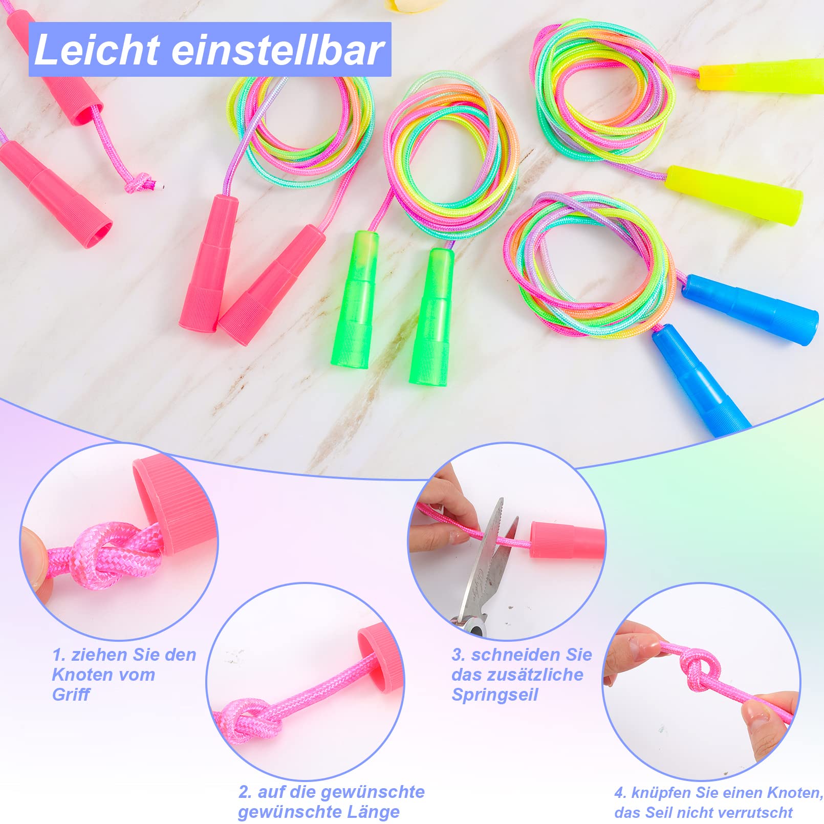 JEFFOUOO Springseil Set - 20 Stück Verstellbare Seile Für Kinder In Regenbogenfarben