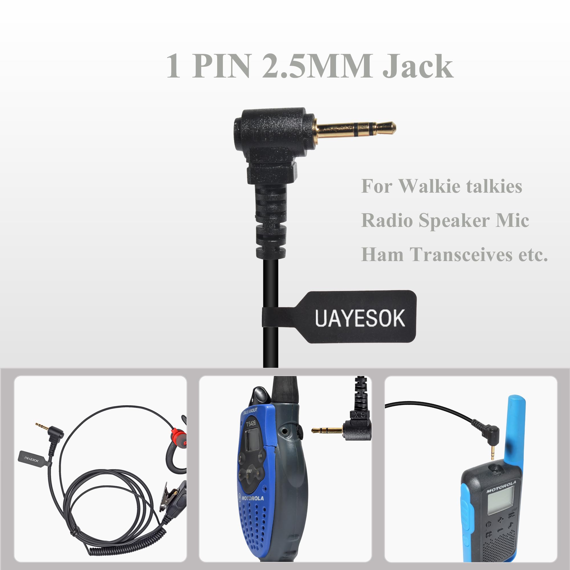 UAYESOK Auricolare radio per walkie talkie, a forma di G, con gancio morbido di sicurezza, con microfono PTT, per Motorola TLKR-T60 T61 T62 T80 T81 T82 T-92 H2O T80 Extreme T82 Extreme (confezione da
