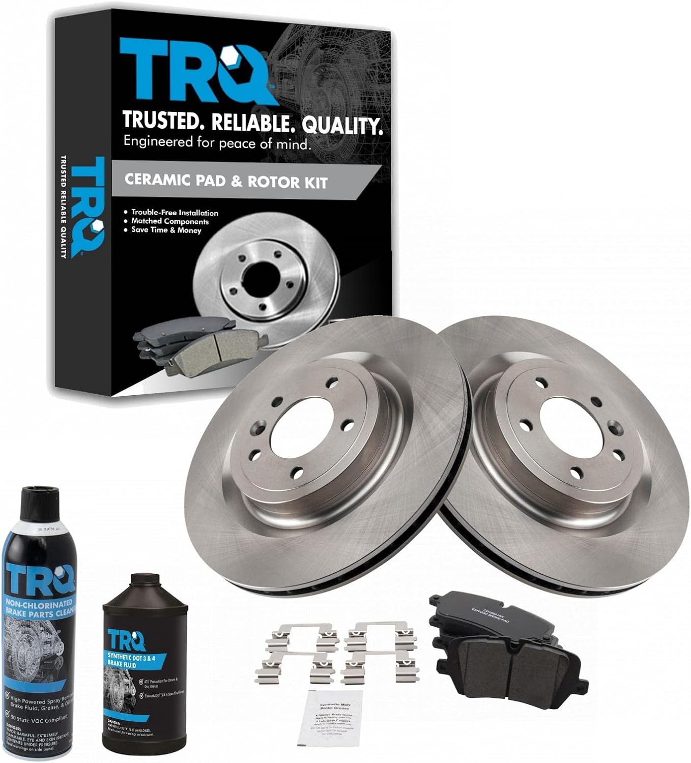 TRQ Rear Brake Pad & Rotor Kit Brake Chemical Kit Brake Pads Brake Rotor Ceramic Compatible with 2017-2020 Land Rover Discovery 2014-2021 Range Rover 2014-2020 Range Rover Sport