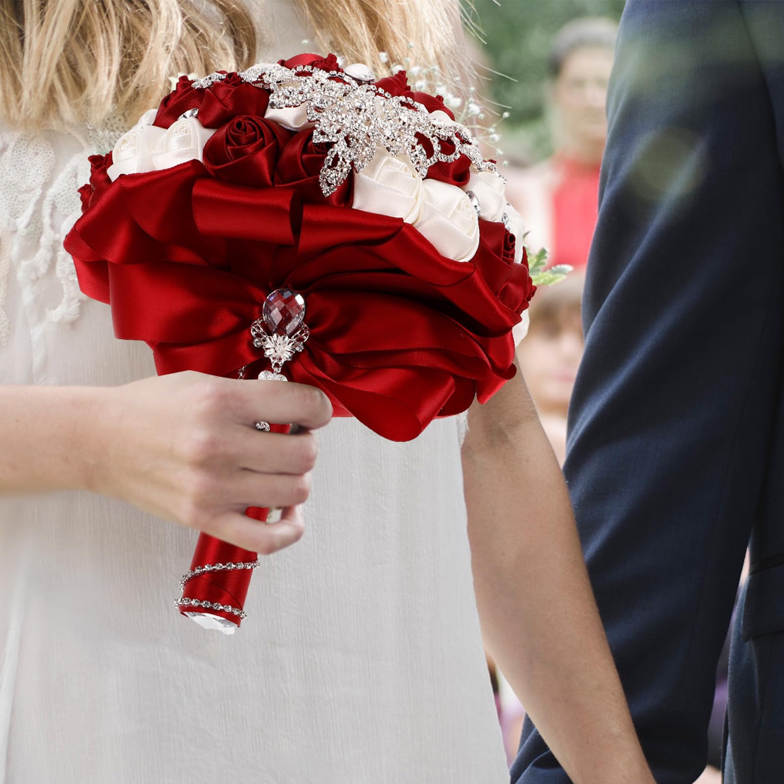 Zerodeko Bouquet da Sposa Artificiale Rose, Nastro e Strass per Cerimonia