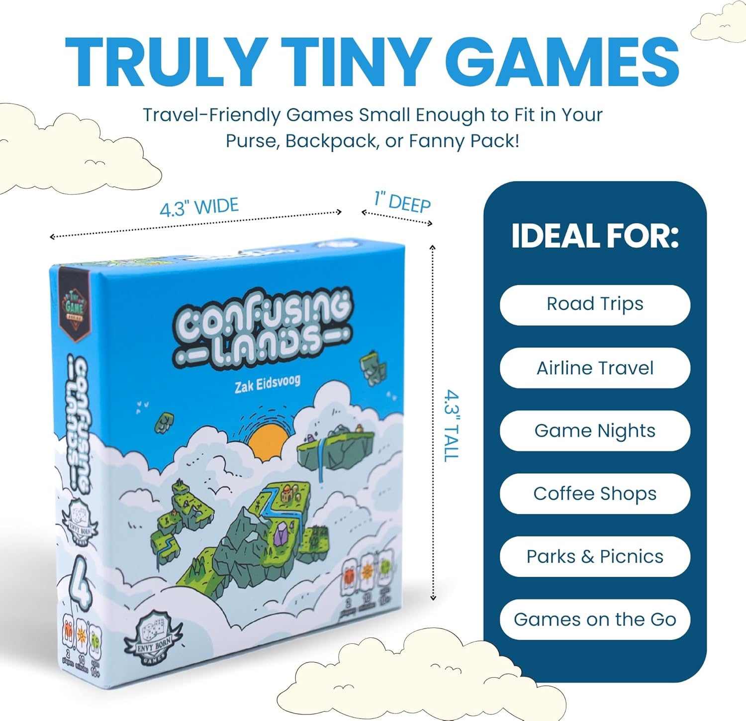 Confusing Lands | Whimsical Themed Travel Size Board Game You Can Play Anywhere | Strategic Card Placement Game | Solo Board Game | 1 - 2 Players, Ages 12+ | Easy to Learn and Play | Tiny Game Series