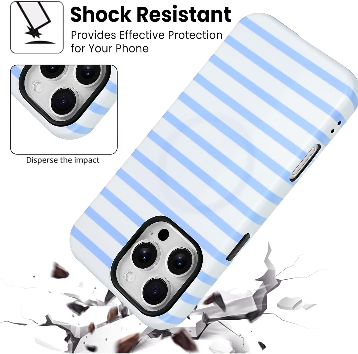 SOKAD Magnetic Horizontal Stripes Phone Case for iPhone 16 Pro Max, Cute Light Blue Striped Line Pattern Compatible with Magsafe Matte Protective Case Cover with Screen Protector for Girls Women - Image 5
