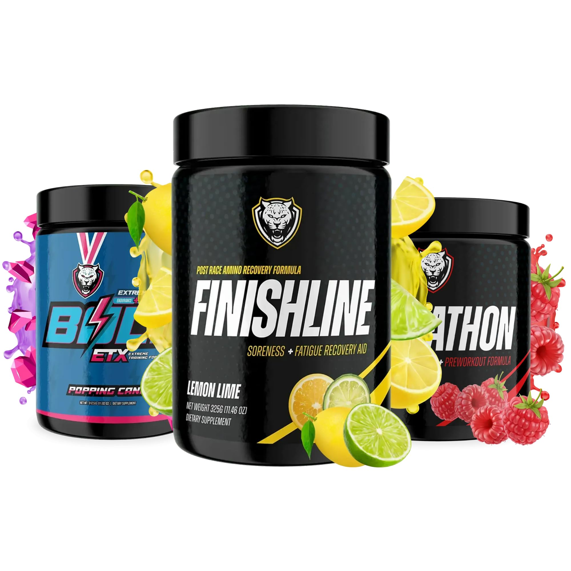 6AM Run Marathon Training Trio – Energy, Focus & Recovery Bundle (Sprint, Marathon, FinishLine) – Dietary Supplement Powder (901g, Bolt - Popping Candy/Marathon (Ras. Iced Tea) / Lemon Lime)