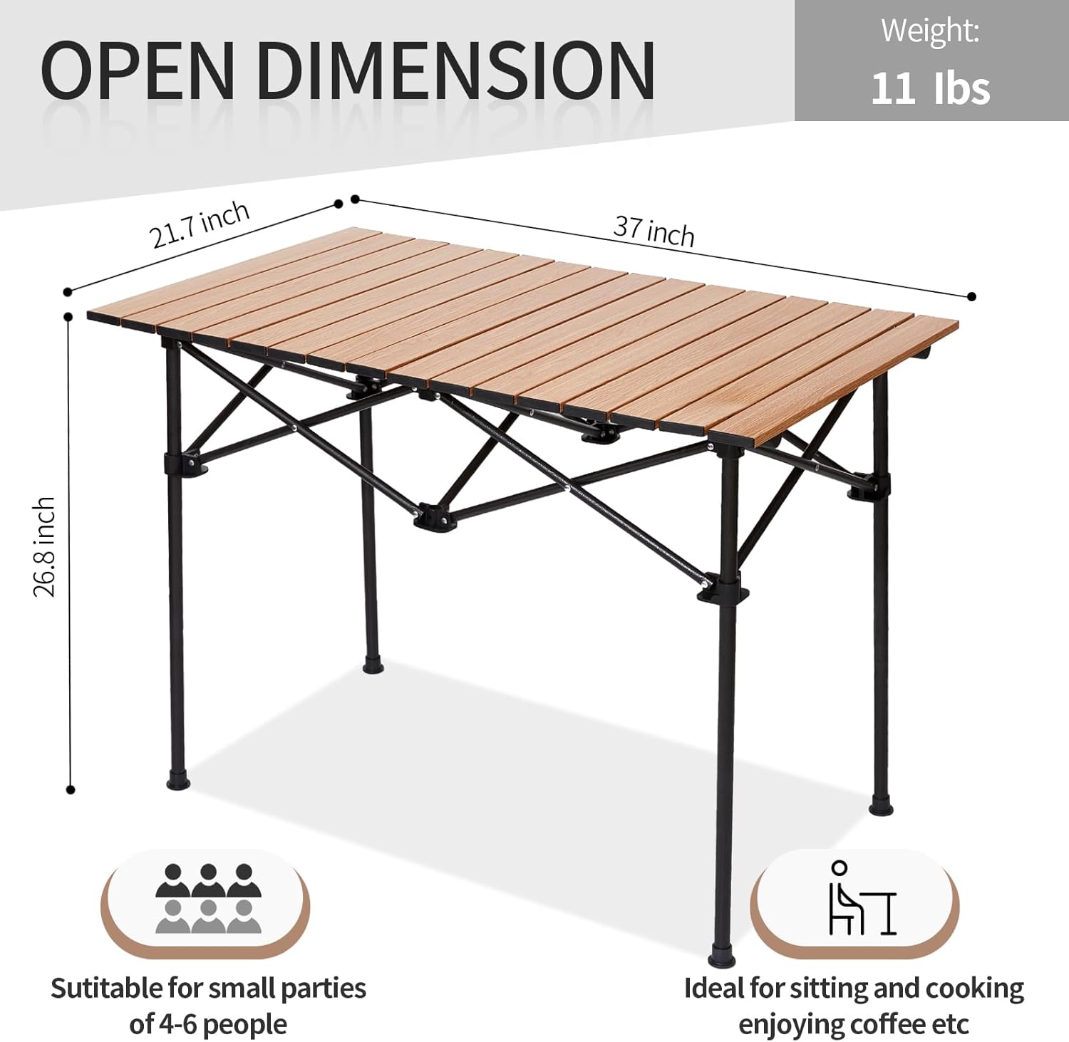SHANQUAN Camping Table Roll up Table, Fold up Lightweight Compact, 2-4 Person Portable Roll up Aluminum Table with Carry Bag for Outdoor, Camping, Picnic, Backyards, BBQ