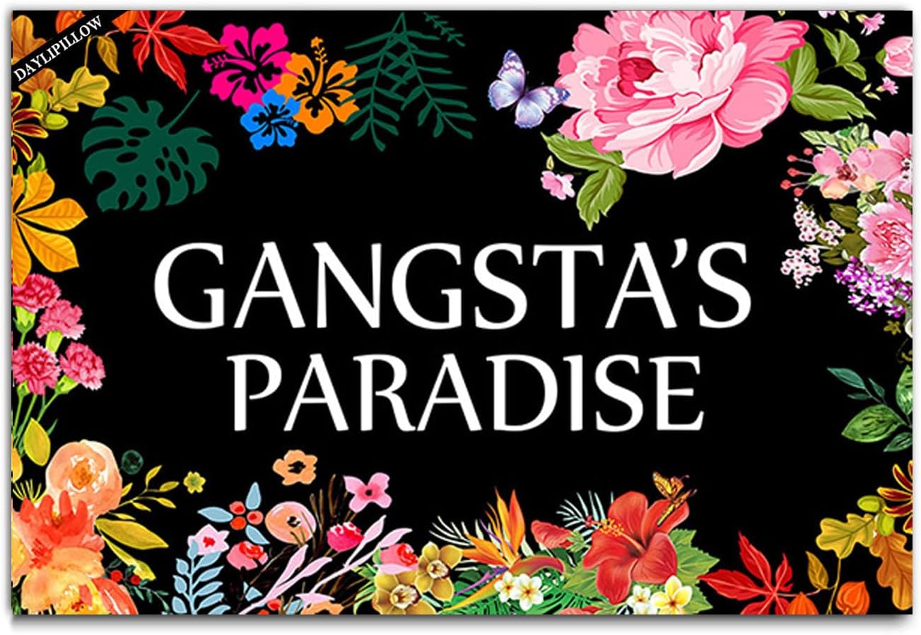Gangsta's Paradise Flower Doormat Funny Welcome Mat Floor Mat Rug Outdoor Front Door Bathroom Mats Indoor 23.6" x 15.7"