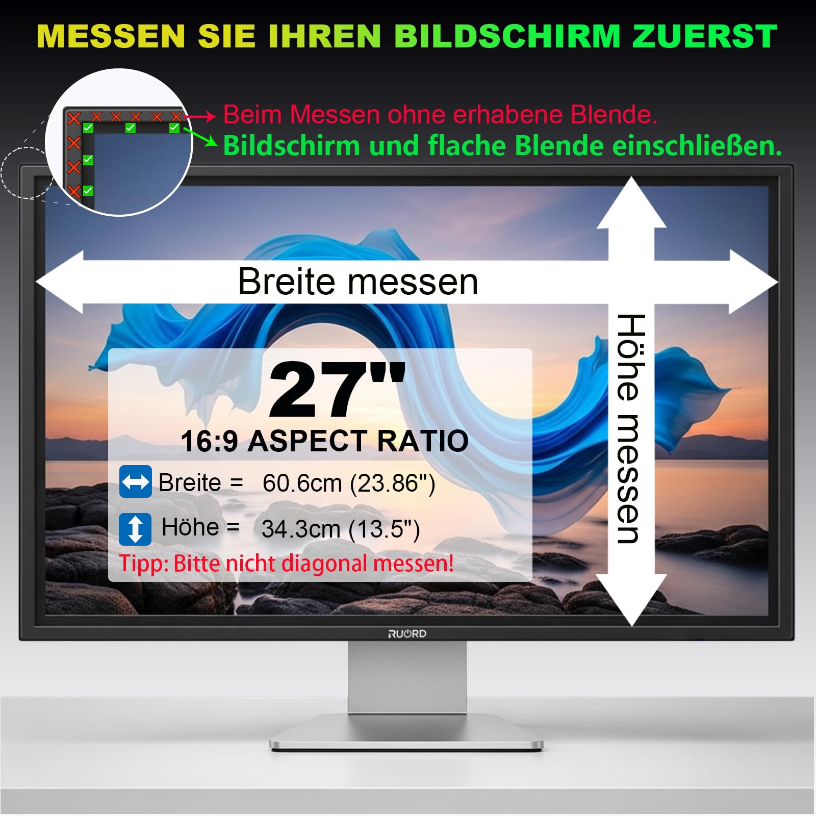 Magnetischer Sichtschutzfolie für 27 Zoll 16:9 Monitor | Blaulichtfilter & Blendschutz,Abnehmbar Blickschutzfolie,Beidseitig Verwendbarer Blickschutzfilter für flache und gekrümmte