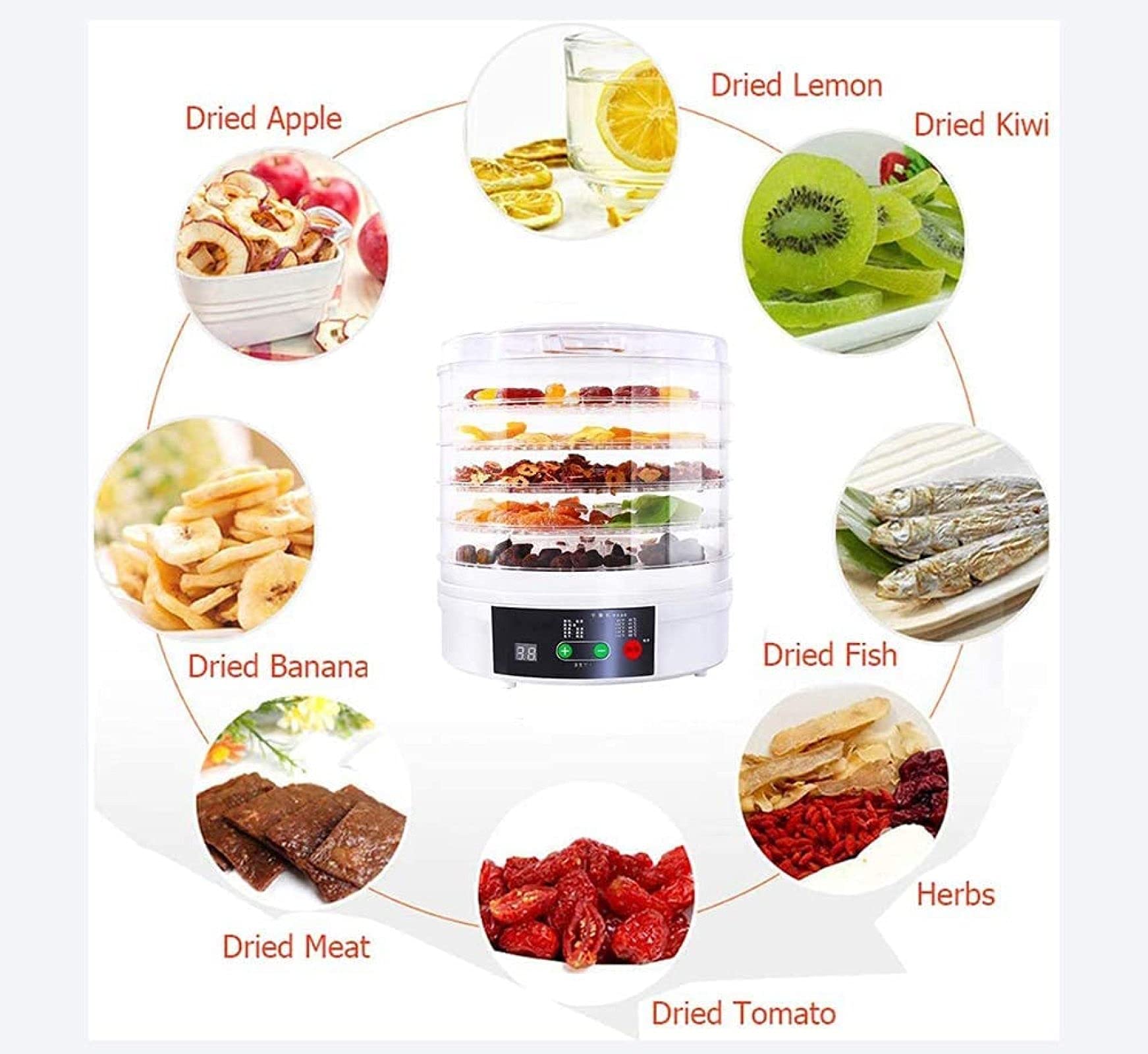 Essiccatore Elettrico Per Frutta E Verdura 350w, Con Display Digitale Della Temperatura, Essiccatore Per Frutta In Vassoio 5 Strati, Essiccatore Per Alimenti E Carne, 30x26,5x26,5cm