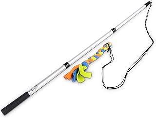 Flirt Pole for Dogs with Safe & Strong Non-Bungee Cord - Durable Telescopic Lure Stick for Dogs of Any Size - Dog Toy for Fun Obedience Training & Exercise - Braided Fleece Toy Pre-Attached