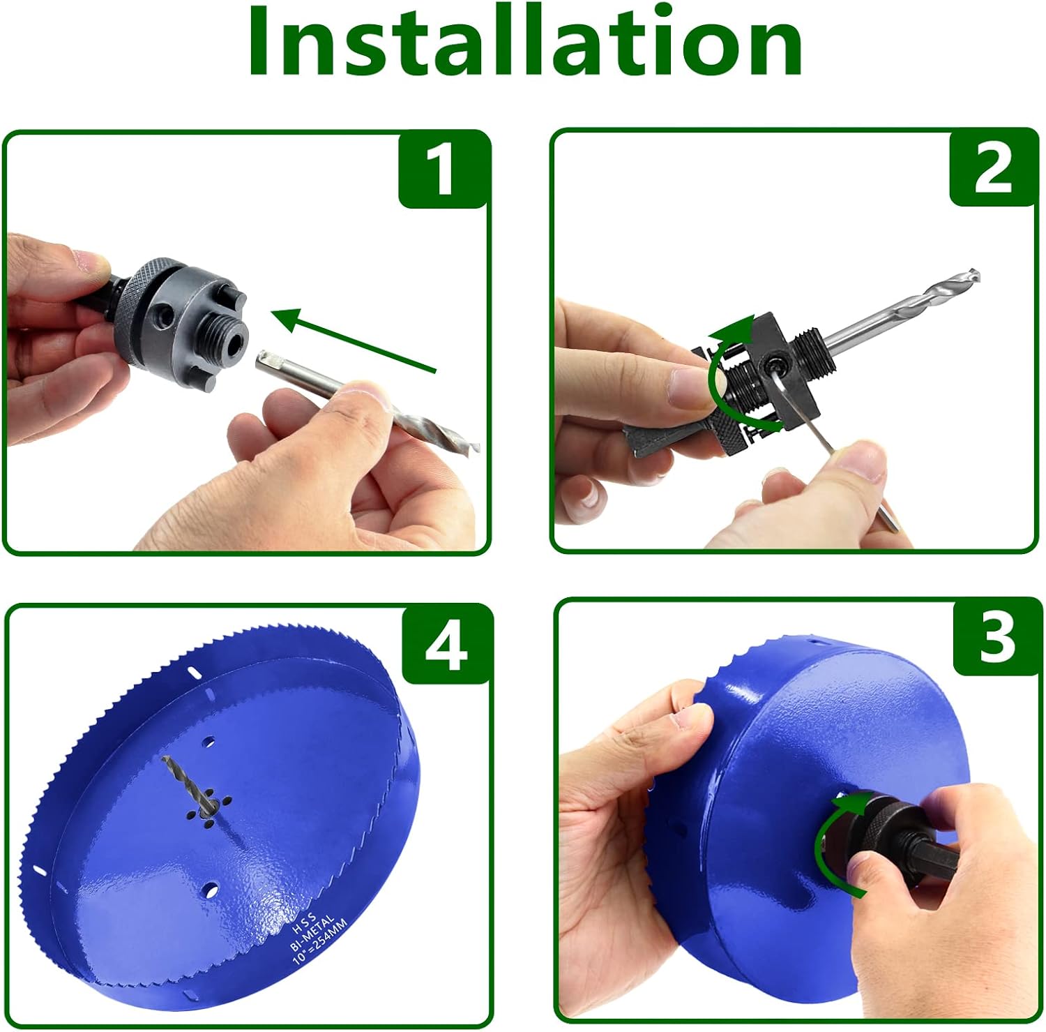 254mm/10インチ ホールソー アーバー付き 切断深さ 1 1/4インチ バイメタル ホールカッター 木製コーンホールボード プ