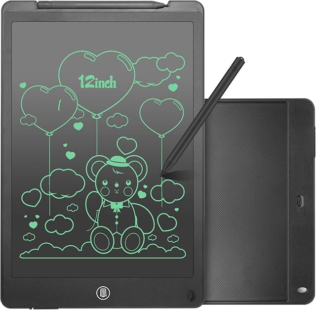 NEWYES LCD Digital Writing Tablet, Erasable and Reusable 12 Inch Board, Portable Drawing Pad for Education, Designer,Black/White,VC-1202