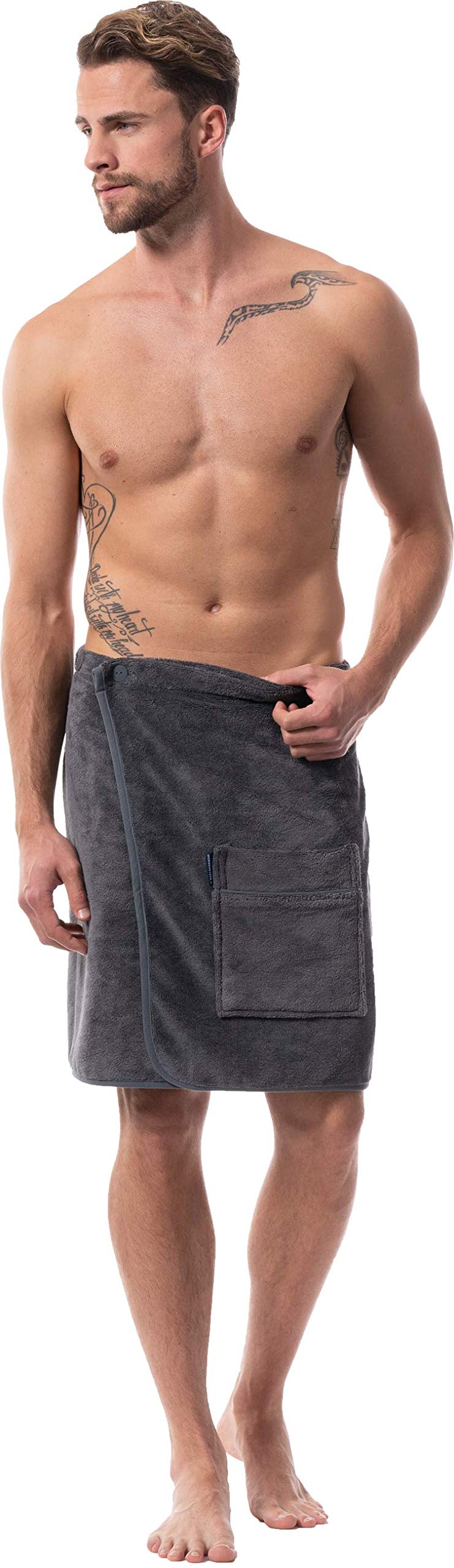 Morgenstern Men Towel Wrap with Pocket Spa Sauna Beach Grey