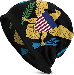 Niqqzit Us Virgin Islands Flag Beanie Hat for Men/Women Slouchy Beanie Ski Skull Cap Winter Thin Stretch Acrylic Knit Hat Black