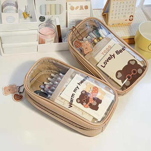 Miniatura 2 de Estuche para lápices kawaii, lindo estuche estético, lindo estuche para lápices, artículos escolares kawaii para adolescentes y niñas (marrón-C)