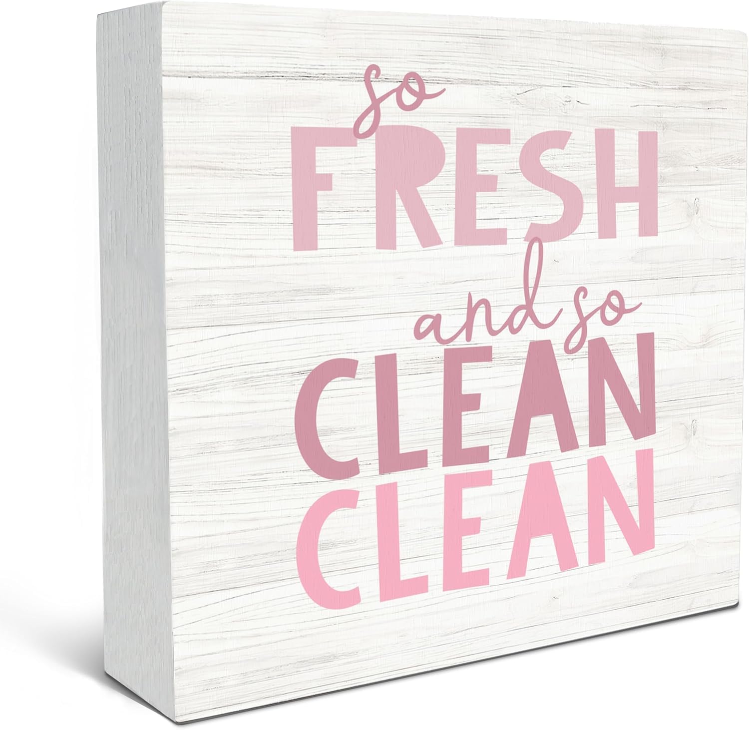 5x5 Inch Wooden Box Sign So Fresh and So Clean Pink Farmhouse Decor