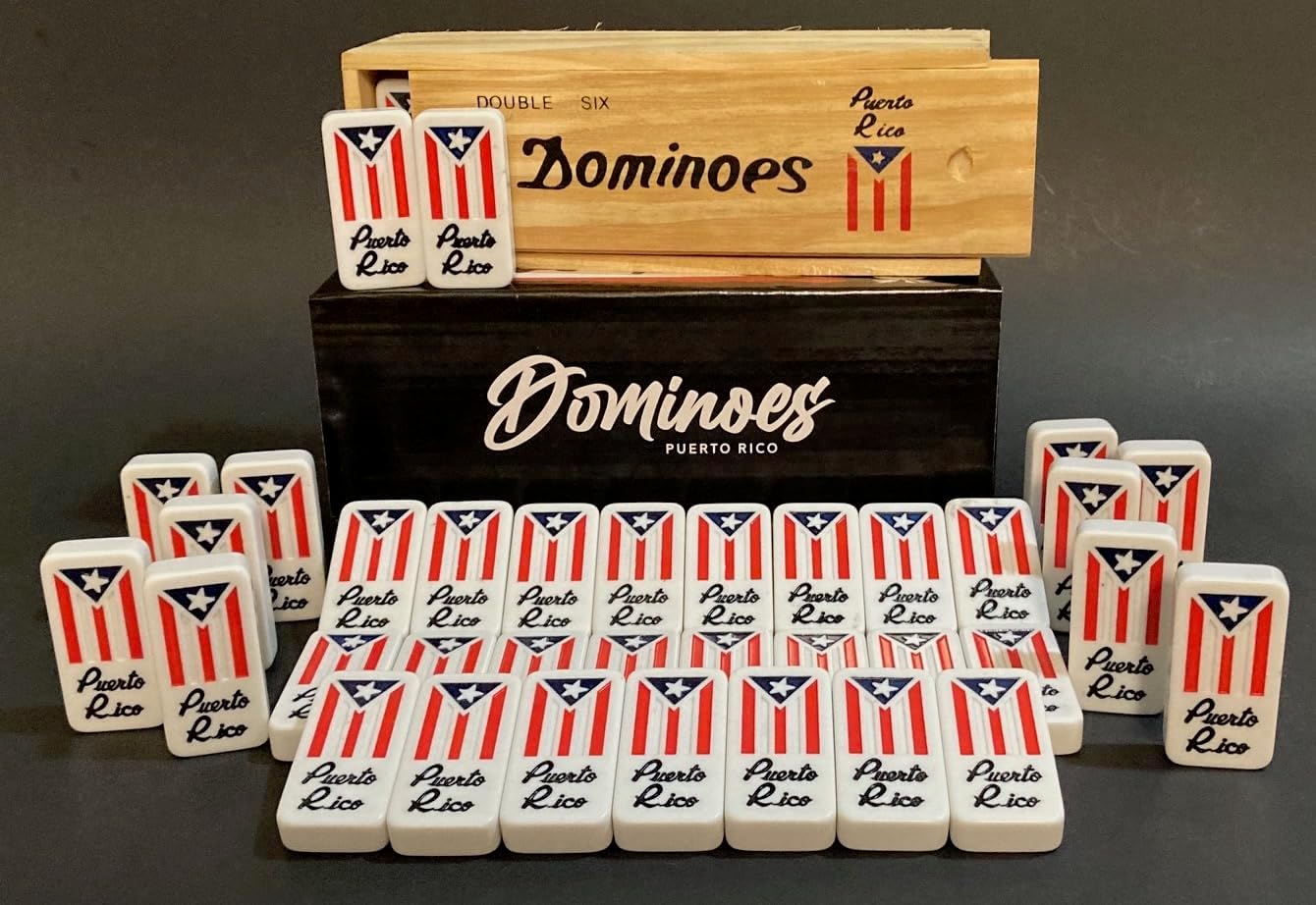 PRK 14 Puerto Rico Gifts Premium Dominoes Set Friends Gift Packs Large Adult Size Double six Domino with PR Flag Authentic Puerto Rican Design