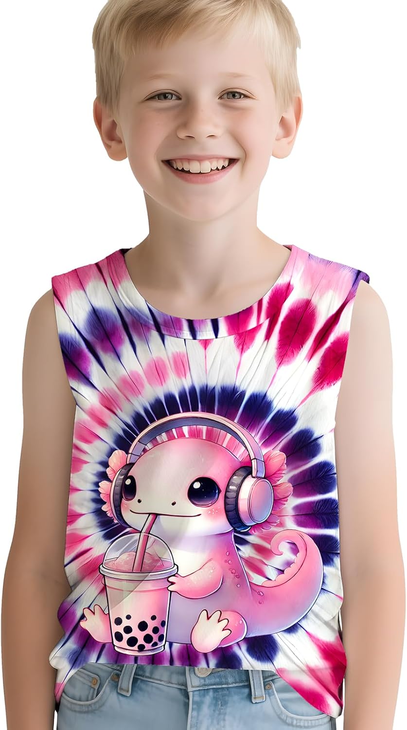 Kids Tie Dye Tank Tops for Boys and Girls Childrens Outfit Clothes Sleeveless Shirts Hippies Tees for 5-14 Years - Image 3