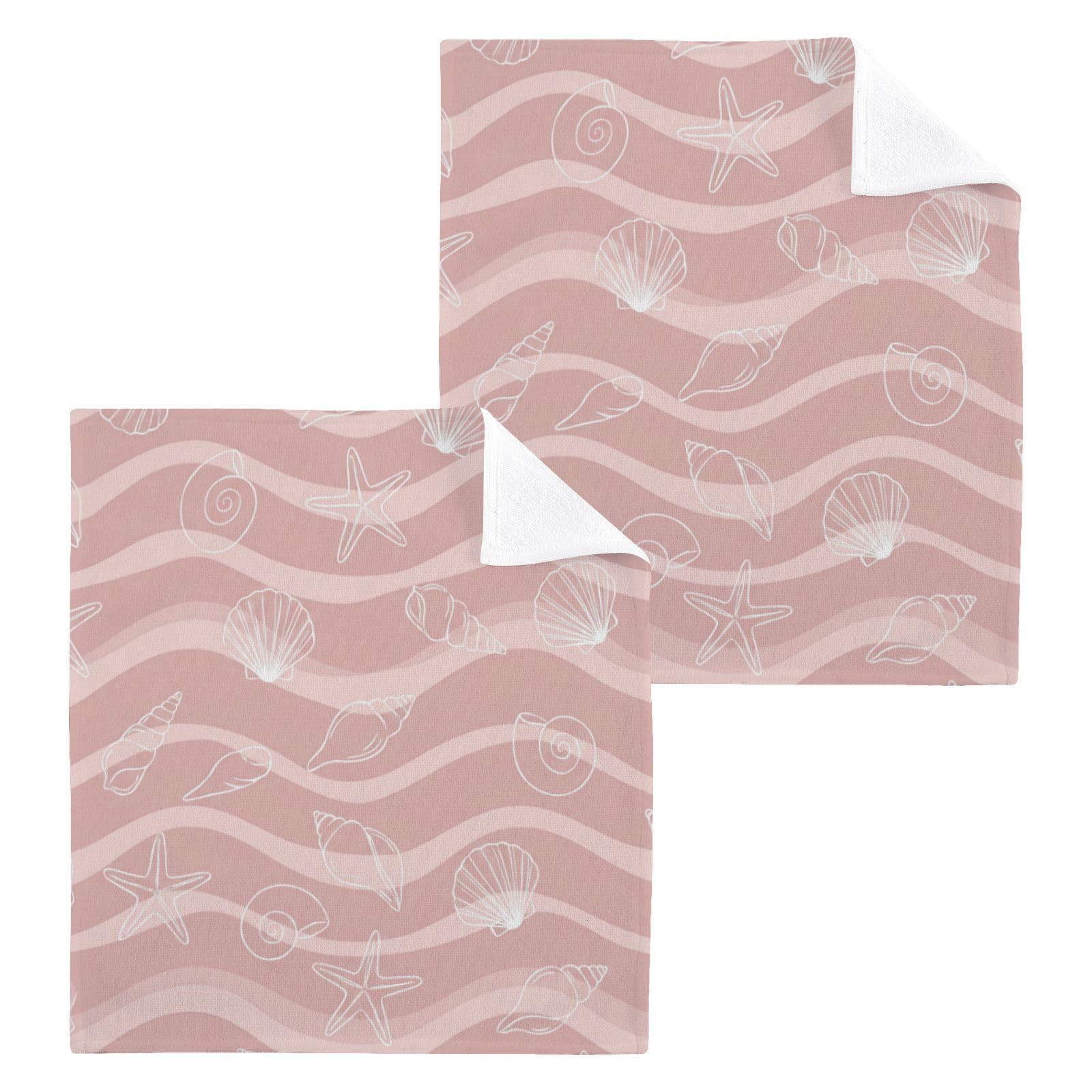 BOESI Wave Seashell Outline 12x12in Cotton Washcloth,Face Towel
